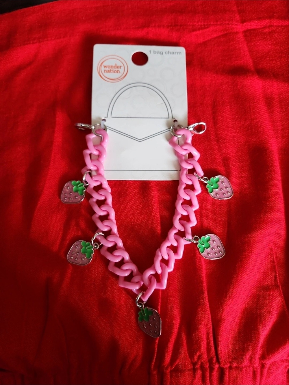 Wonder Nation Pink Strawberry Charm Bag Chain